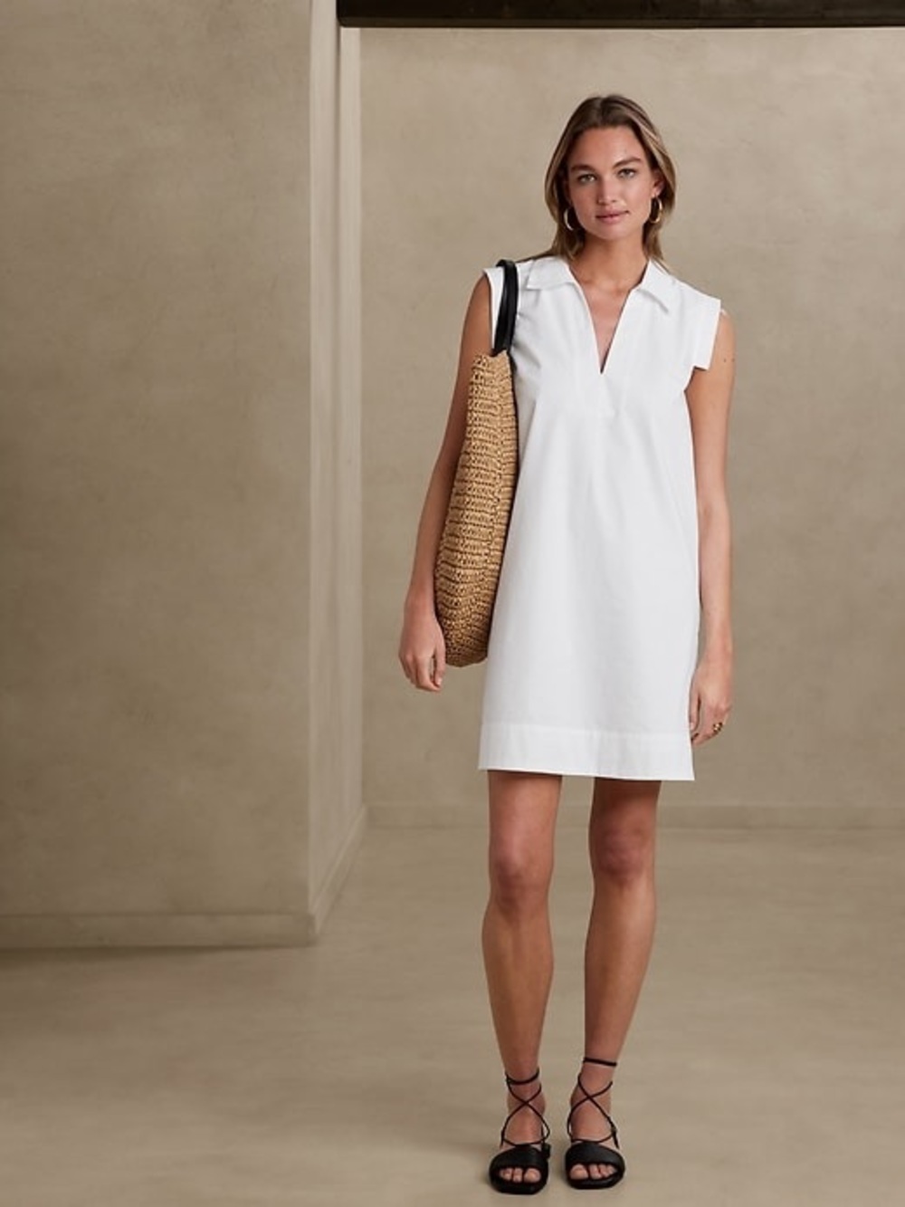 Banana Republic White Collared Shift Sleeveless Dress